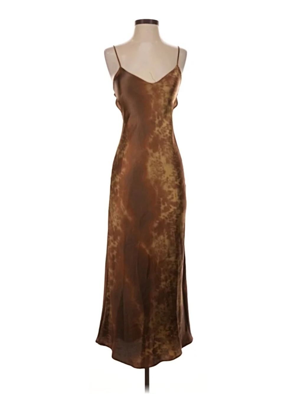 Zara Satin Slip Maxi Dress in Brown and Gold Marble